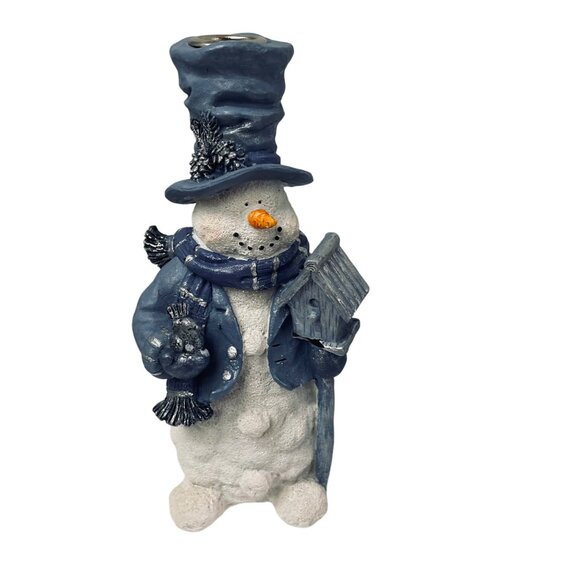 Growth Corp Snow Buddy Candle Holder White Snow Man is holding a Bird House Bird - Picture 1 of 12